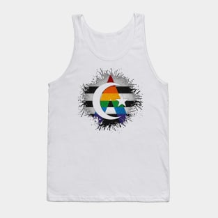 Paint Splatter LGBT Ally Pride Flag Star and Crescent Symbol Tank Top